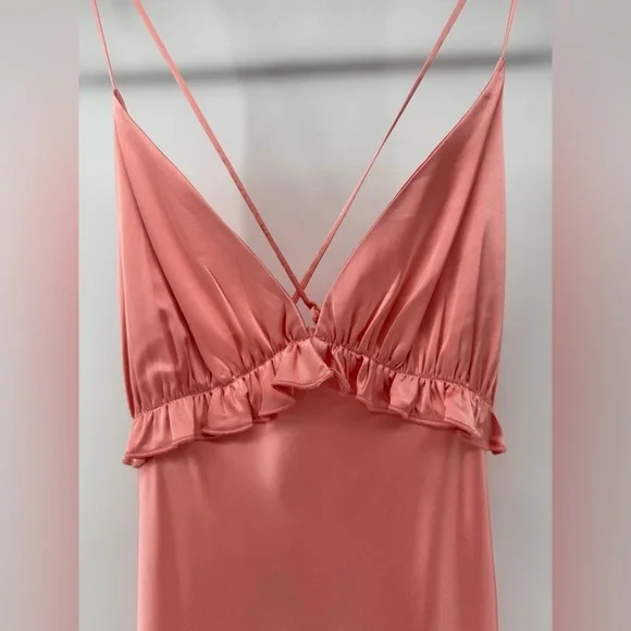 Klesis Pink Midi Satin dress with V-neck open back - Picture 3 of 8